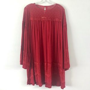 Red Swing Dress with Lace Detail